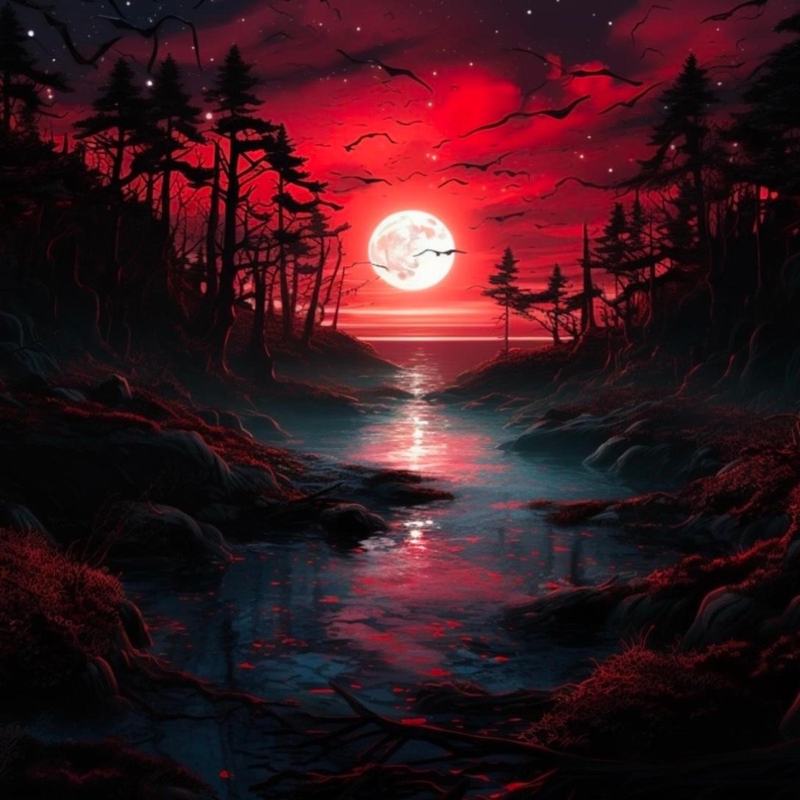 RAPHA cover, a red moon over a dark river